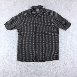 Crazy Horse Mens Medium Black Tan Geometric Square Print Rayon Button Down Shirt